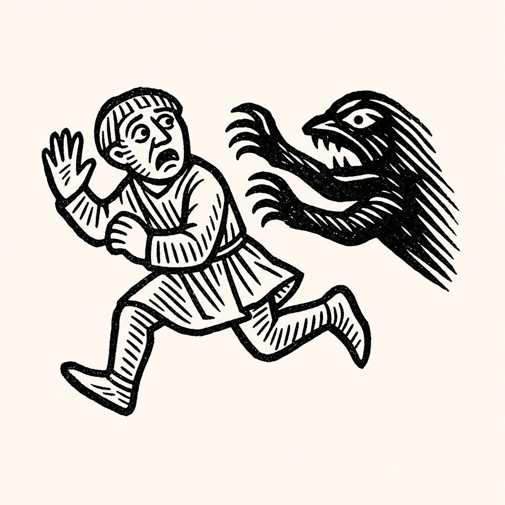 Woodcut illustration for dreams of Being Chased