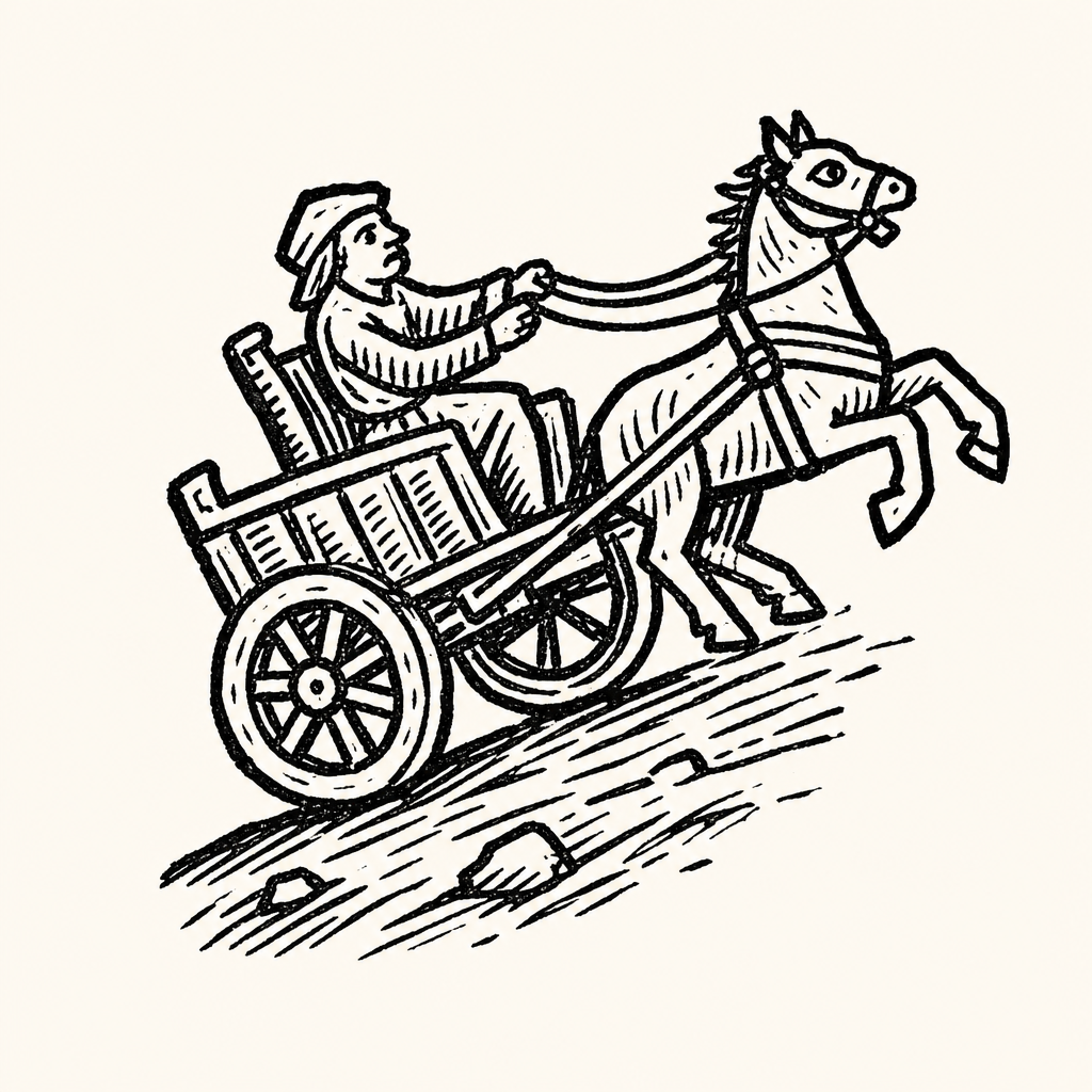 Woodcut illustration for dreams of An Out-of-Control Car