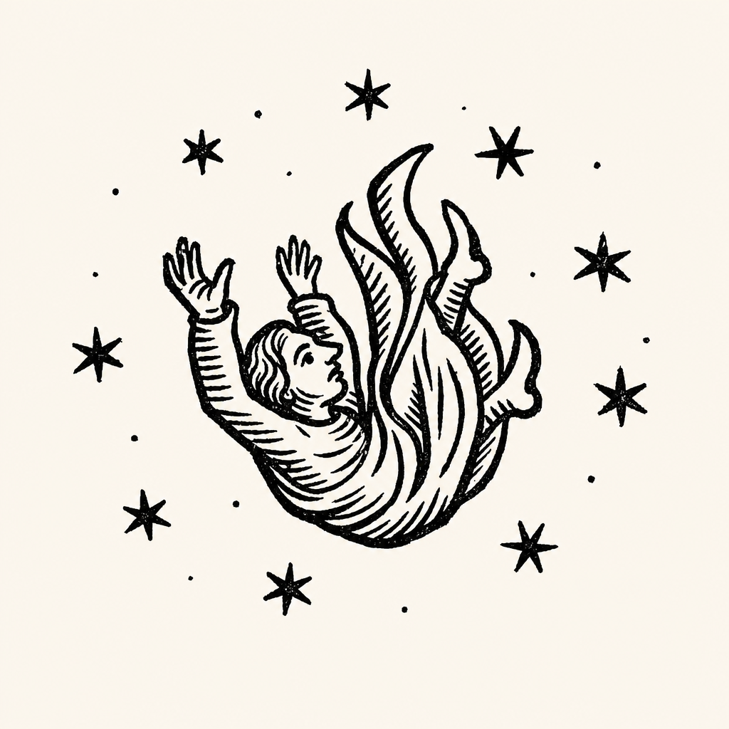 Woodcut illustration for dreams of Falling