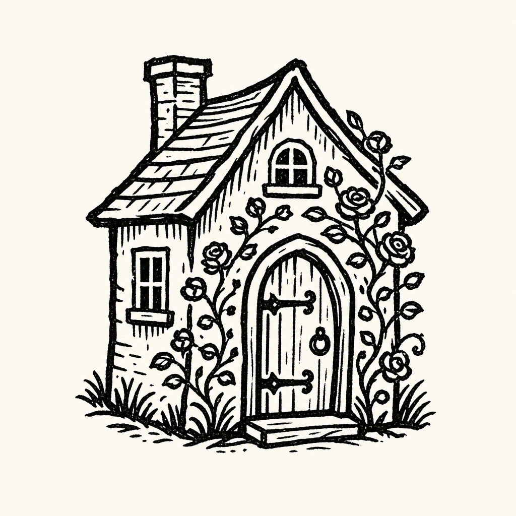 Woodcut illustration for dreams of An Old House — the Childhood Home