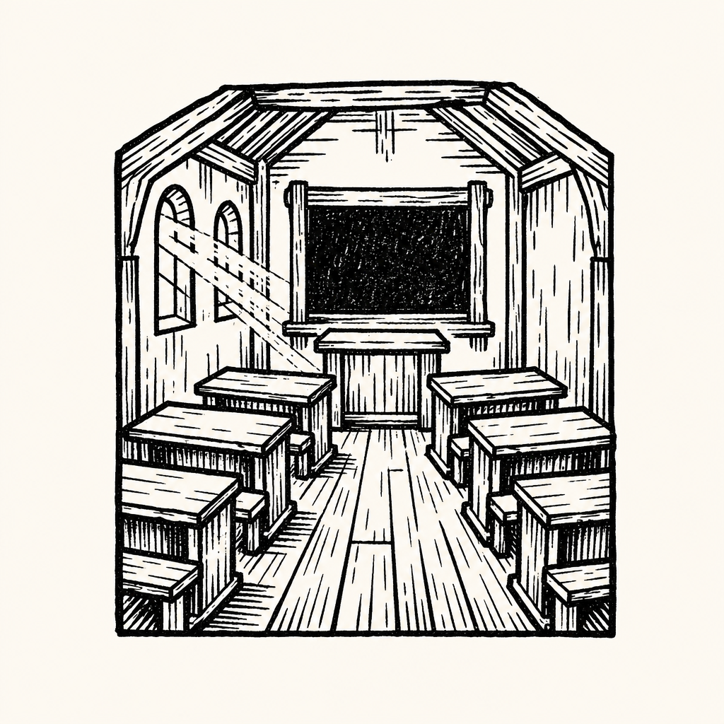 Woodcut illustration for dreams of School — an Old Classroom