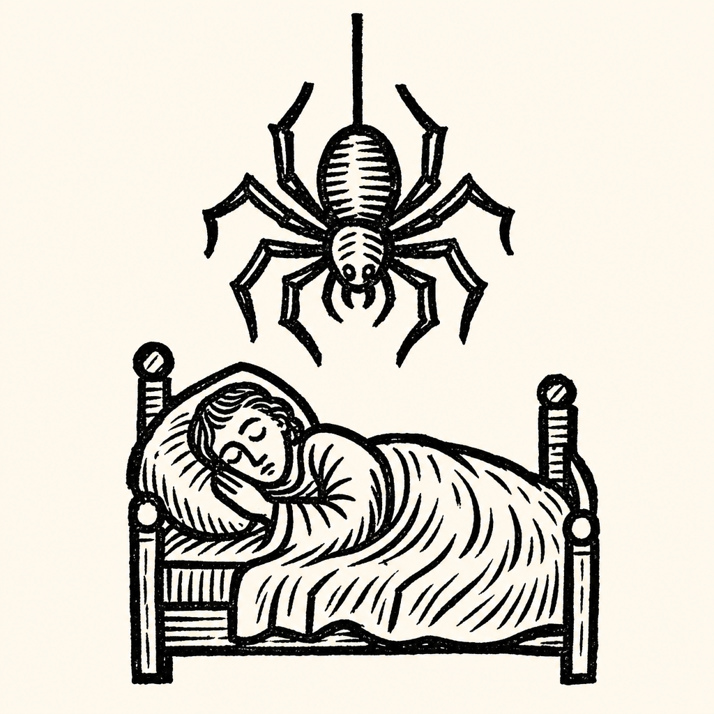 Woodcut illustration for dreams of Spiders