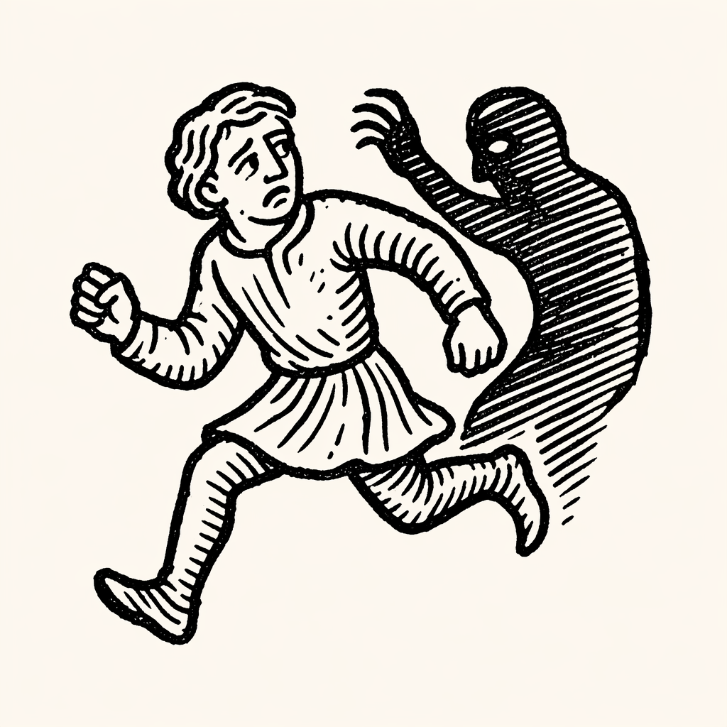 Woodcut of Being Chased