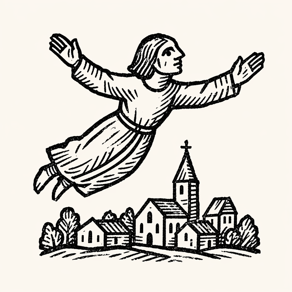 Woodcut of Flying
