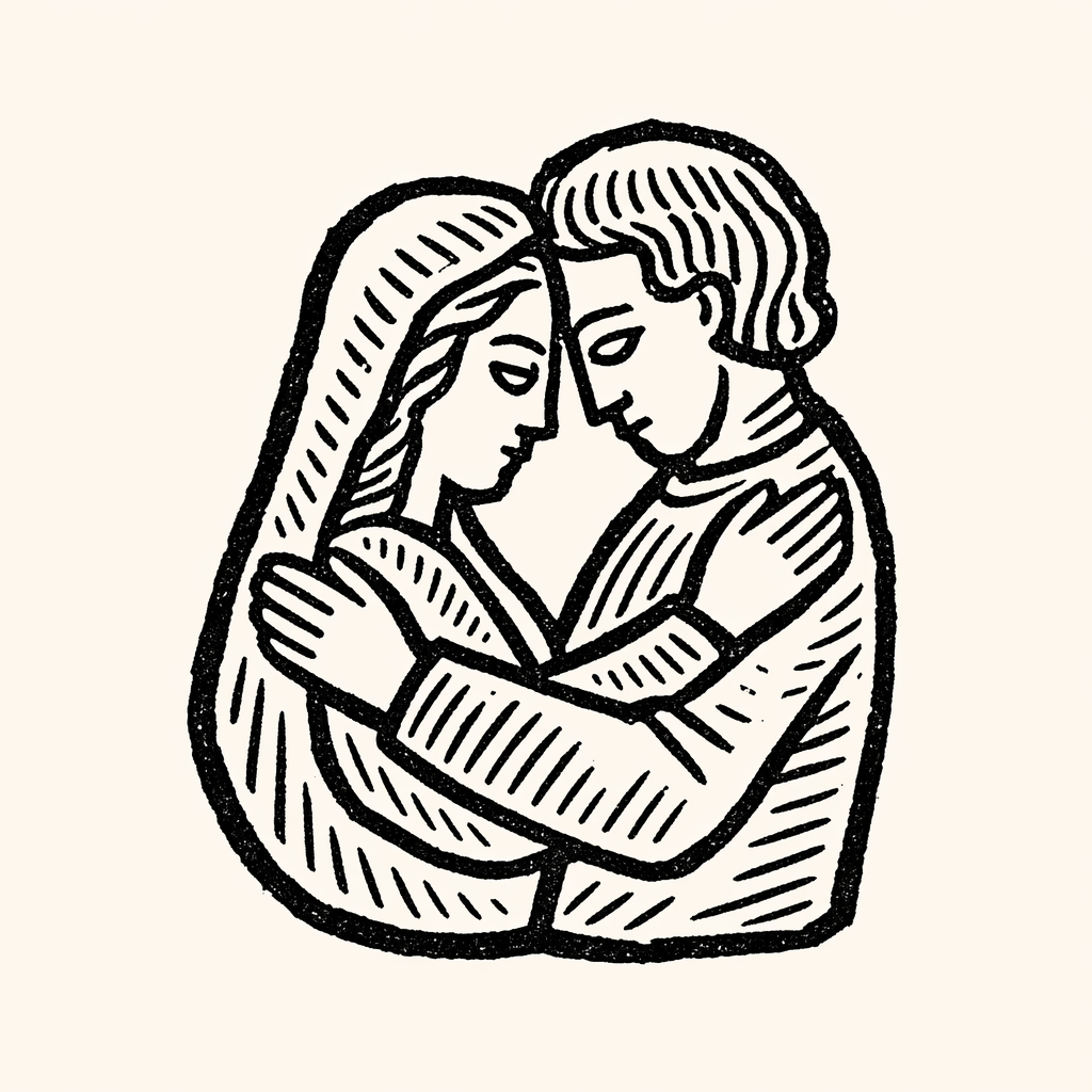 Woodcut of Kissing