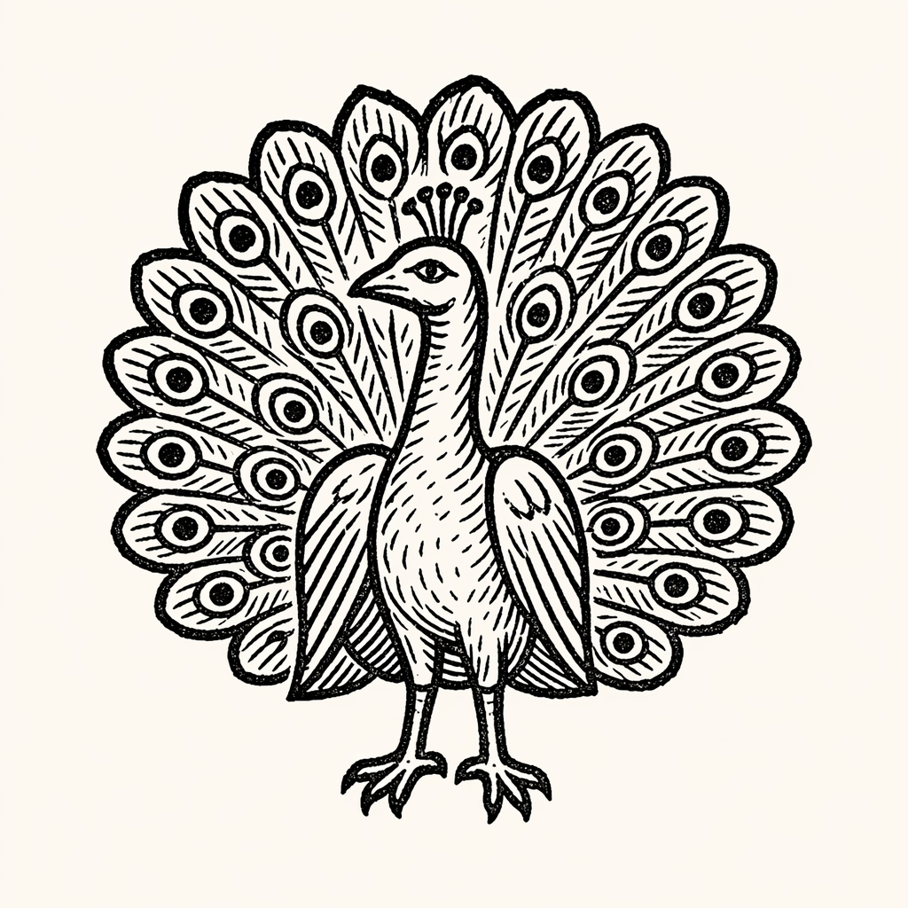 Woodcut of Peacock