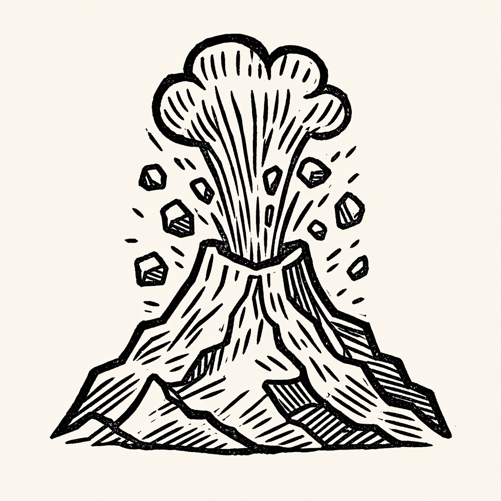 Woodcut of Volcano