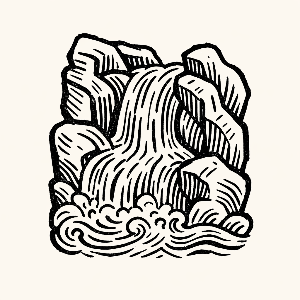 Woodcut of Waterfall